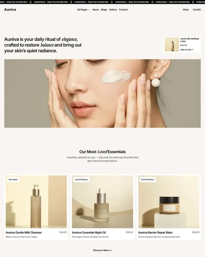 Beauty Store demo — Auréva home page