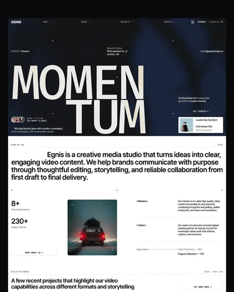 Video Production demo — Egnis home page