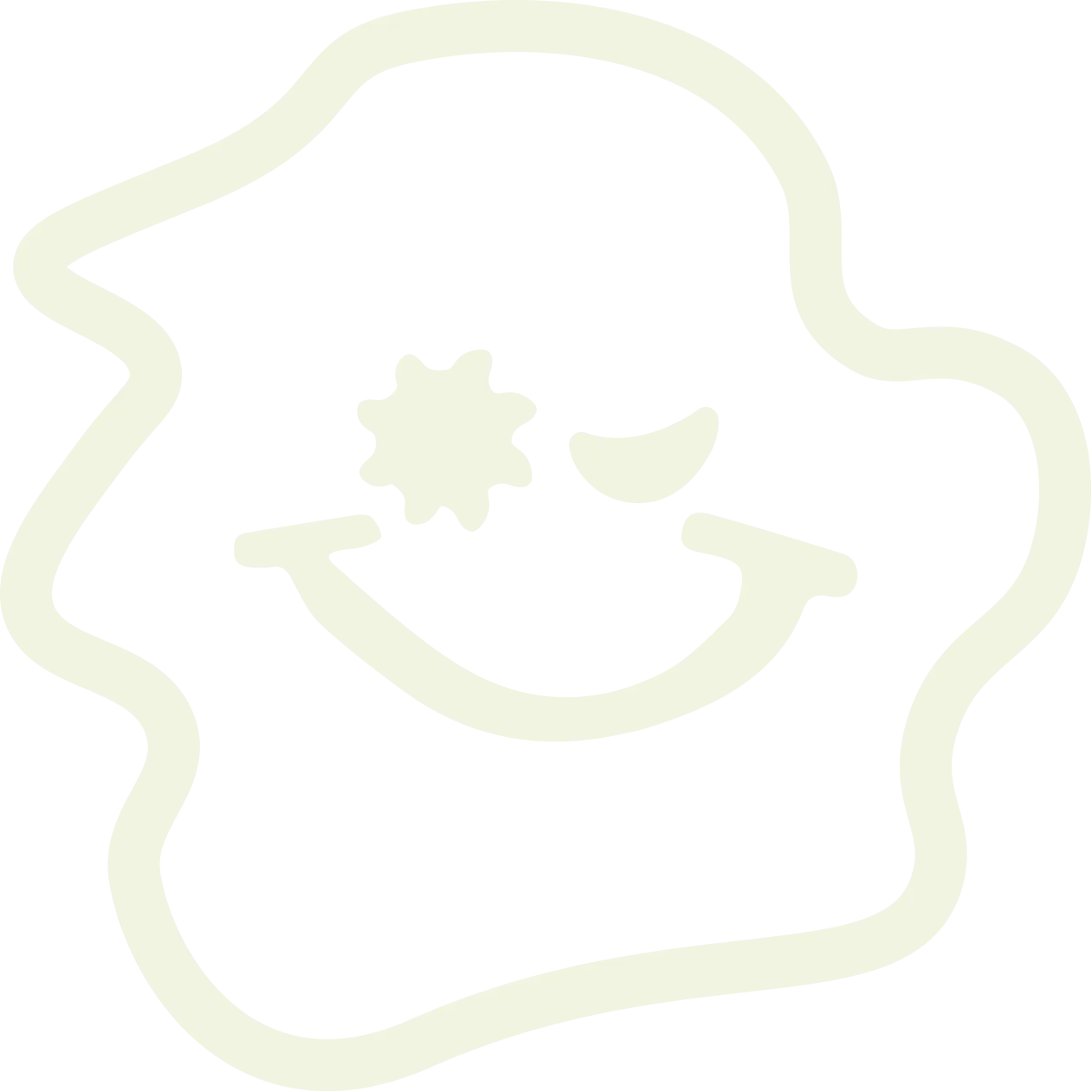 Outline of a smiling star-shaped creature with one eye as a star and the other as a crescent moon.