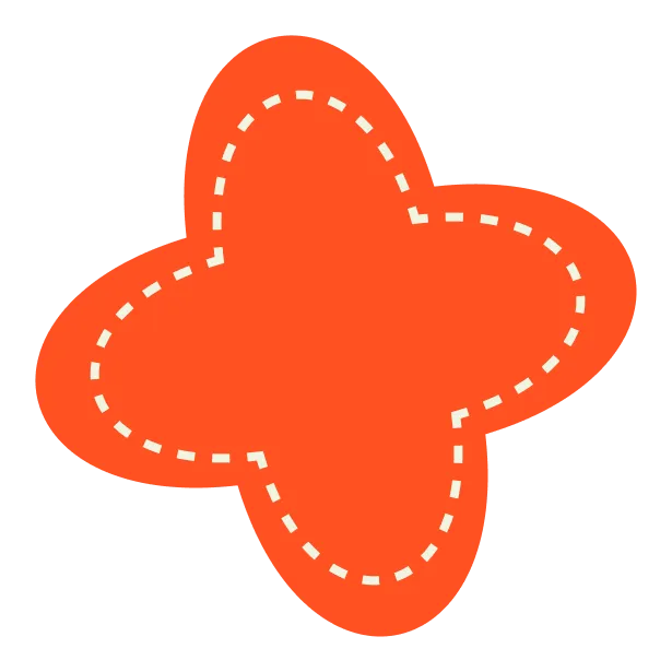 Orange four-pointed abstract shape with a dashed lighter orange outline inside.