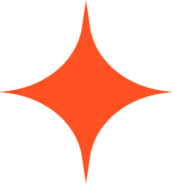 Orange starburst shape with curved sides and pointed tips on a transparent background.